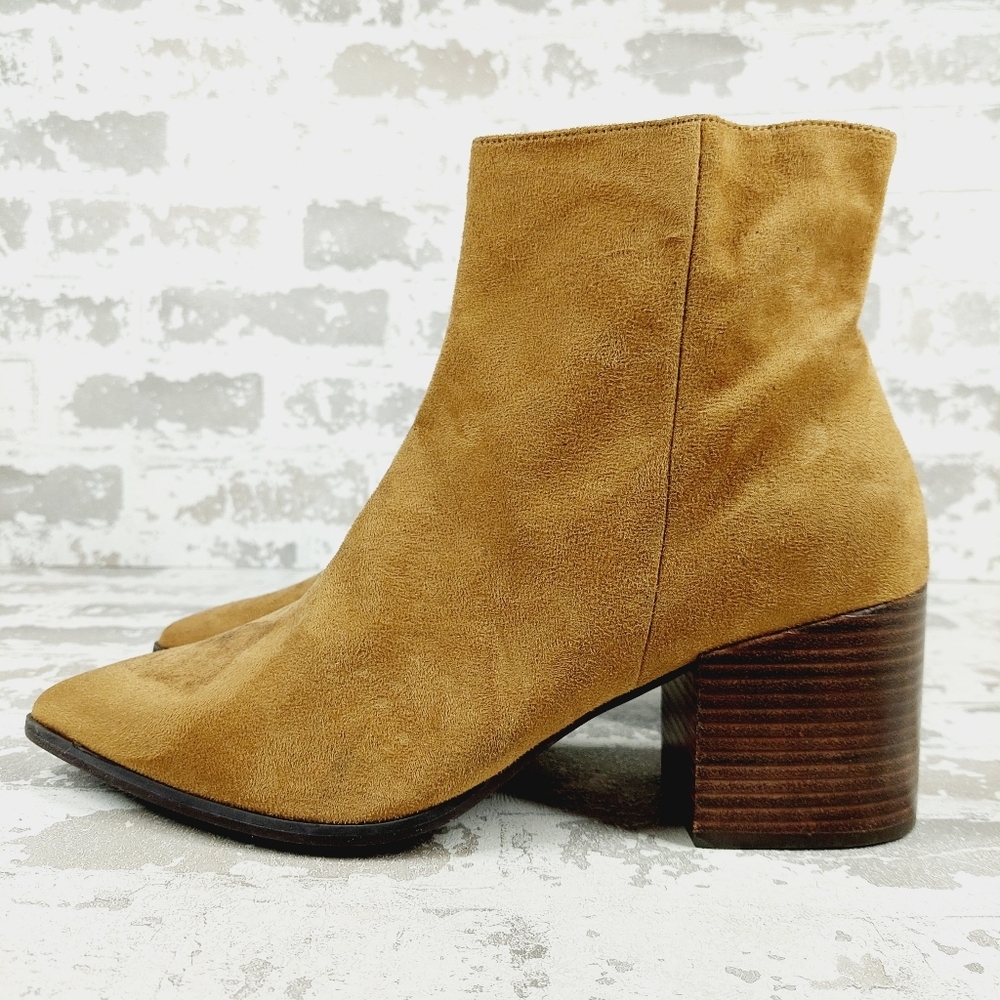 New Linea Paolo Tan Brown Leather Suede Slip On Block Heel Ankle Boots W904